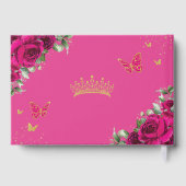 Fuchsia Pink Floral Butterfly Gold Quinceanera 15 ゲストブック (裏面)