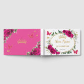 Fuchsia Pink Floral Butterfly Gold Quinceanera 15 ゲストブック (全面)