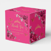 Fuchsia Pink Floral Gold Quinceanera 15 16 XV Mini フェイバーボックス (裏面サイド)