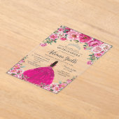 Fuchsia Pink Floral Silver Quinceanera XV Birthday アクリル招待状 (レイダウン)