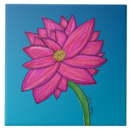 Fuchsia Pink Flower with blue background タイル