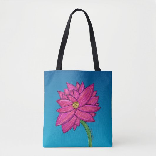 Fuchsia Pink Flower with blue background Tote トートバッグ (正面)