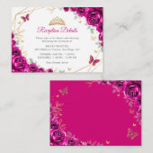 Fuchsia Pink Gold Floral Quinceanera  Details エンクロージャーカード (正面/裏面)