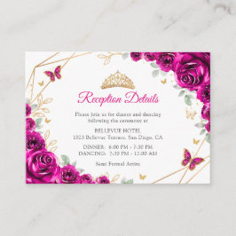 Fuchsia Pink Gold Floral Quinceanera  Details エンクロージャーカード
