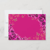 Fuchsia Pink Gold Floral Quinceanera Reply 出欠カード (裏面)