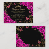 Fuchsia Pink Gold Quinceanera Reception Details エンクロージャーカード (正面/裏面)