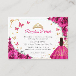 Fuchsia Pink Gold Quinceanera Reception Details エンクロージャーカード