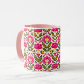 Fuchsia Pink Mexican Flowers BOHO Chic Floral マグカップ (正面左)