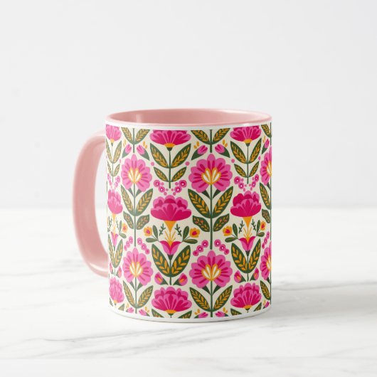 Fuchsia Pink Mexican Flowers BOHO Chic Floral マグカップ (正面左)