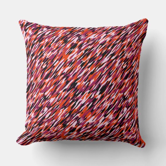 Fuchsia pink, orange, black and white camo クッション (正面)