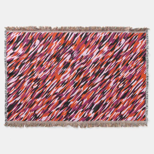 Fuchsia pink, orange, black and white camo スローブランケット (正面)