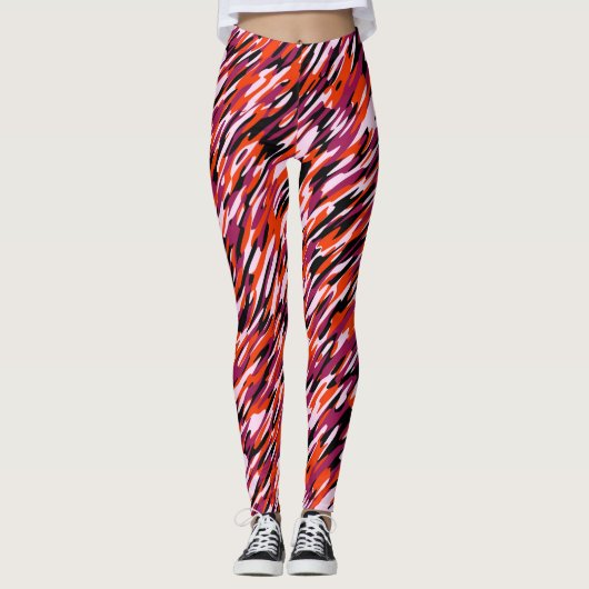 Fuchsia pink, orange, black and white camo  レギンス (正面)