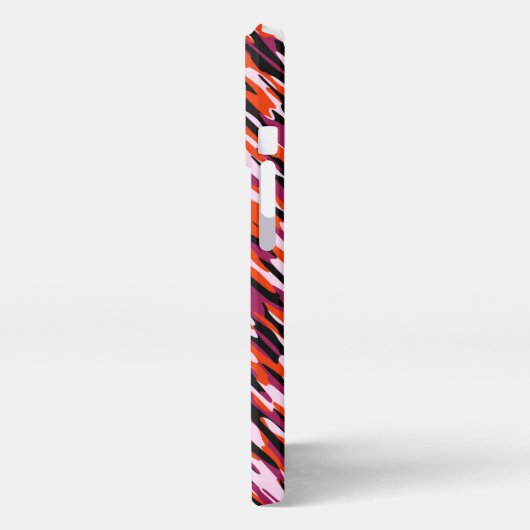 Fuchsia pink, orange, black and white camo  iPhoneケース (左側面)