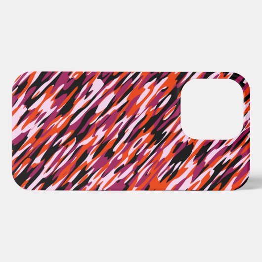 Fuchsia pink, orange, black and white camo  iPhoneケース (裏面横)