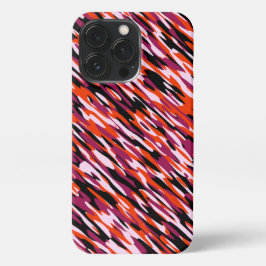 Fuchsia pink, orange, black and white camo  iPhone 13 proケース