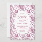 Fuchsia Pink Roses Pattern Boho Floral Baby Shower 招待状 (正面)