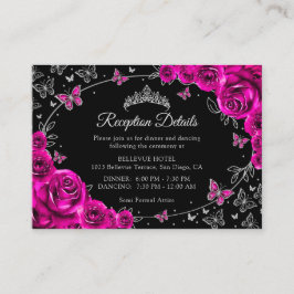 Fuchsia Pink Silver Quinceanera Reception Details エンクロージャーカード
