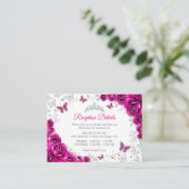 Fuchsia Pink Silver Quinceanera Reception Details エンクロージャーカード (スタンド正面)