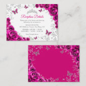 Fuchsia Pink Silver Quinceanera Reception Details エンクロージャーカード (正面/裏面)