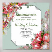 Fuchsia  Protea's with Greens & Gold Announcement ポスター (正面)