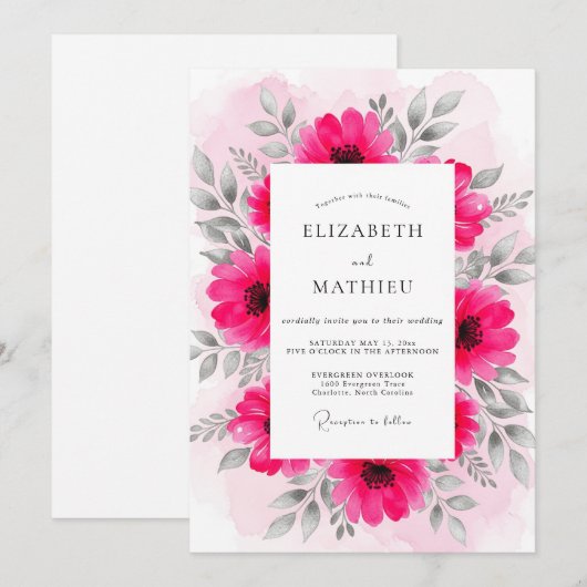 Fuchsia Radiant Spring Wedding 招待状 (正面/裏面)