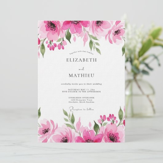 Fuchsia Romantic Bloom Wedding 招待状 (スタンド正面)