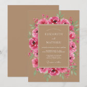 Fuchsia Romantic Floral Wedding 招待状 (正面/裏面)