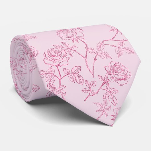 Fuchsia roses on pink ネクタイ (ロール)