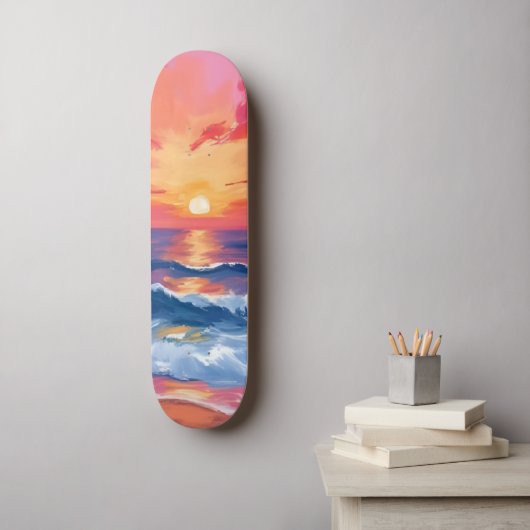 Fuchsia Shore Sunset | Ocean Waves Watercolor スケートボード (ウォールアート)