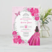Fuchsia Silver Quinceañera Flower 15th Birthday 招待状 (スタンド正面)