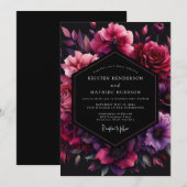 Fuchsia Umbral Bloom Wedding 招待状 (正面/裏面)