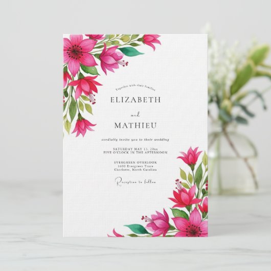 Fuchsia Vibrant Bloom Wedding 招待状 (スタンド正面)