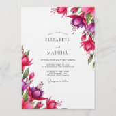 Fuchsia Watercolor Bloom Wedding 招待状 (正面)