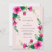 Fuchsia Whimsical Botanical Spring Wedding 招待状 (正面)