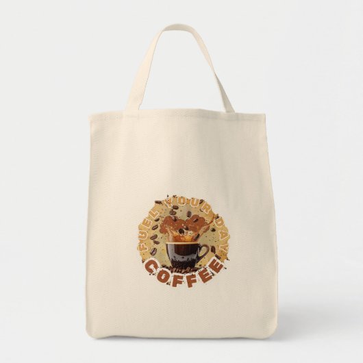Fuel Your Day – コーヒーパワーのTシャツ トートバッグ (正面)