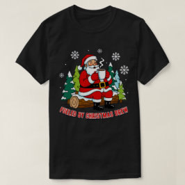Fueled by Christmas Brew Santa Art T-Shirt Tシャツ