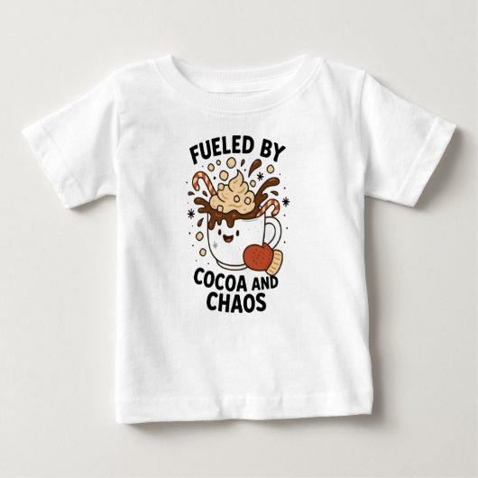 Fueled by Cocoa and Chaos – Cute Christmas ベビーTシャツ (正面)