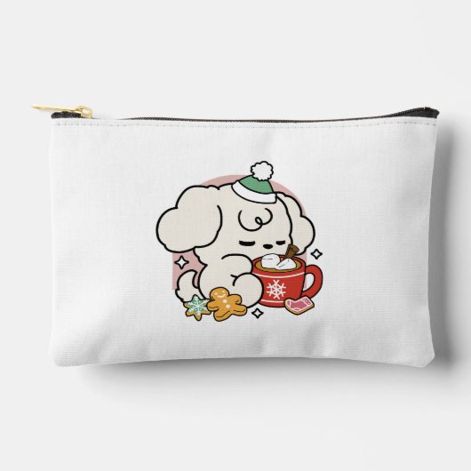 Fueled by Cocoa and Puppy Dreams – Cute Winter Dog アクセサリーポーチ (正面)