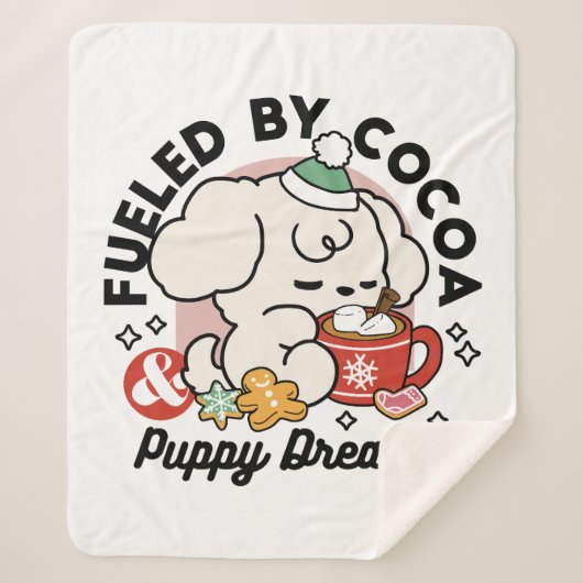 Fueled by Cocoa and Puppy Dreams – Cute Winter Dog シェルパブランケット (正面)