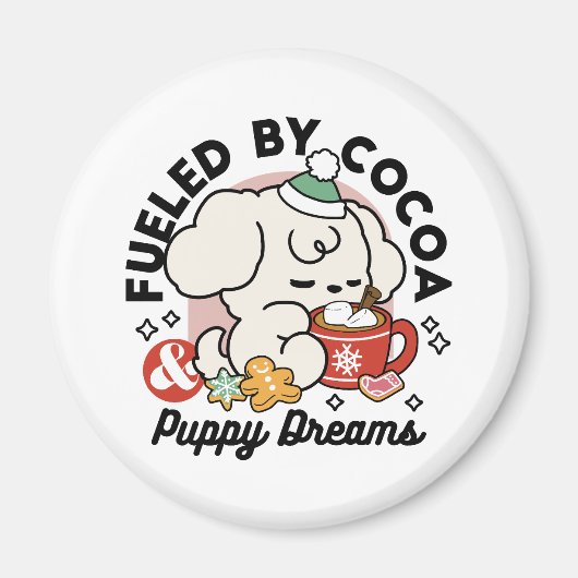 Fueled by Cocoa and Puppy Dreams – Cute Winter Dog マグネット (正面)