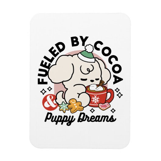 Fueled by Cocoa and Puppy Dreams – Cute Winter Dog マグネット (縦)