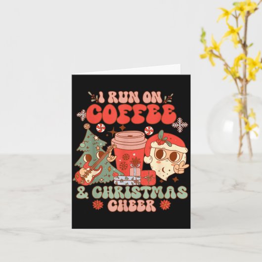 Fueled By Coffee &amp; Christmas Cheer Funny Coffe カード (黄色い花)