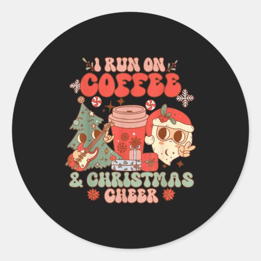 Fueled By Coffee &amp; Christmas Cheer Funny Coffe ラウンドシール (正面)