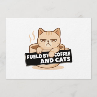 Fueled by Coffee and Cats Cute Sleepy Cat Design 招待状