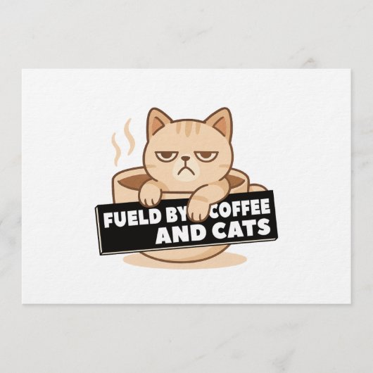 Fueled by Coffee and Cats Cute Sleepy Cat Design 招待状 (正面)