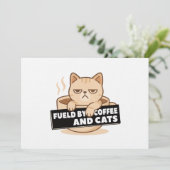 Fueled by Coffee and Cats Cute Sleepy Cat Design 招待状 (スタンド正面)