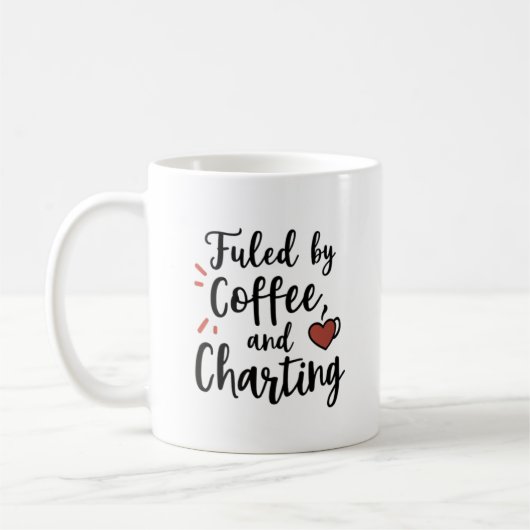 Fueled by Coffee and Charting – Script Style Nurse コーヒーマグカップ (左)