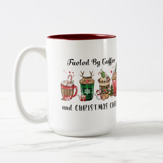 Fueled by Coffee and Christmas Cheer ツートーンマグカップ (左)