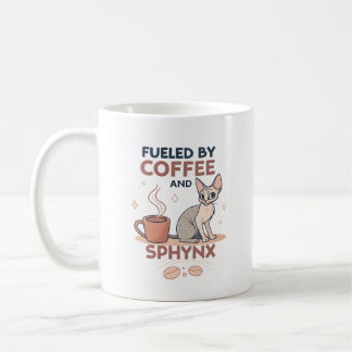 Fueled by Coffee and Sphynx Cat Art コーヒーマグカップ