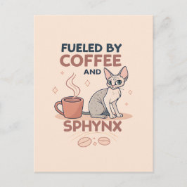 Fueled by Coffee and Sphynx Cat Art シーズンポストカード